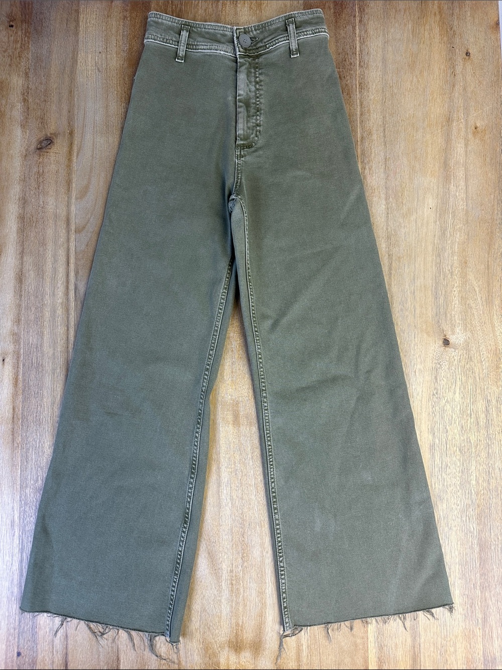 Zara Marine Straight Olive Green Wide-Leg Pants